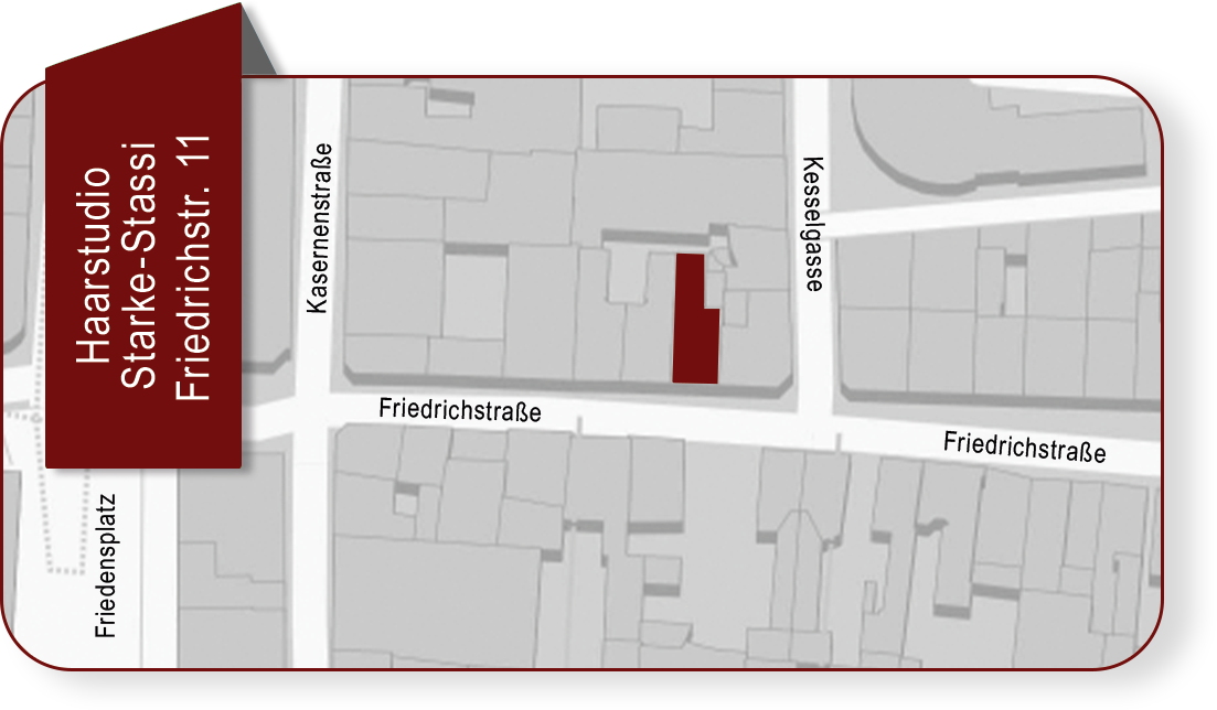Lageplan: Friedrichstraße 11 zwischen Kasernenstraße und Kesselgasse, nahe Friedensplatz